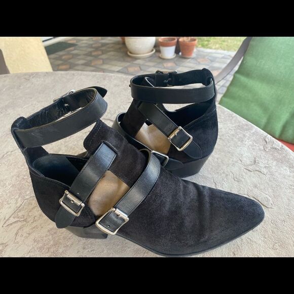 Saint Laurent‎ Black Suede Booties Low Heel 36.5 - Picture 8 of 14